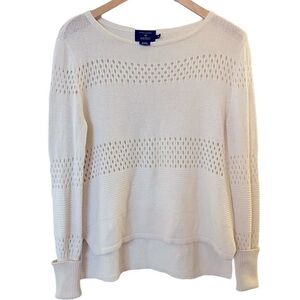 Leroy & Perry xo Barneys Perforated Cream Cotton Wool Blend Pullover Sweater